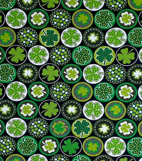 Quilting Cotton Shamrocks with Dots Black St. Patrick's Day