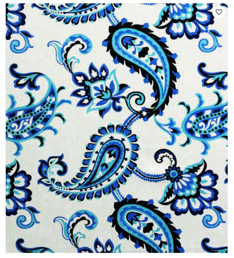 Cotton Canvas Fabric Blue Jacobean Paisley 44" Wide