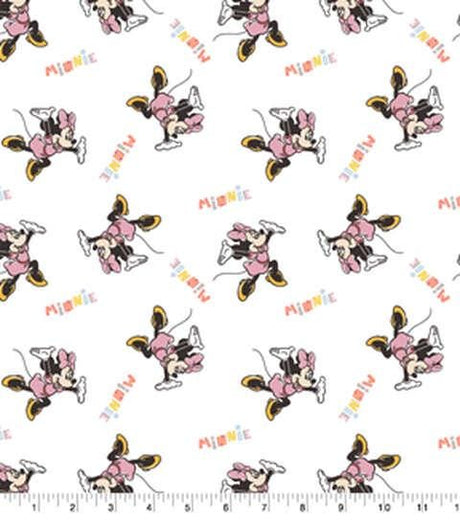Quilting Cotton Disney Minnie Mouse Jump For Joy on White
