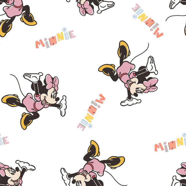 Quilting Cotton Disney Minnie Mouse Jump For Joy on White