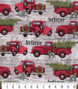 Quilting Cotton Grayhound & Red Trucks Christmas Fabric