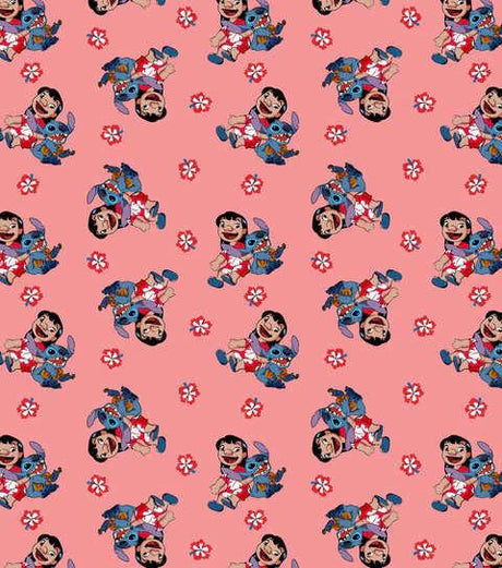 Quilting Cotton Disney Lilo & Stitch Forever on Pink