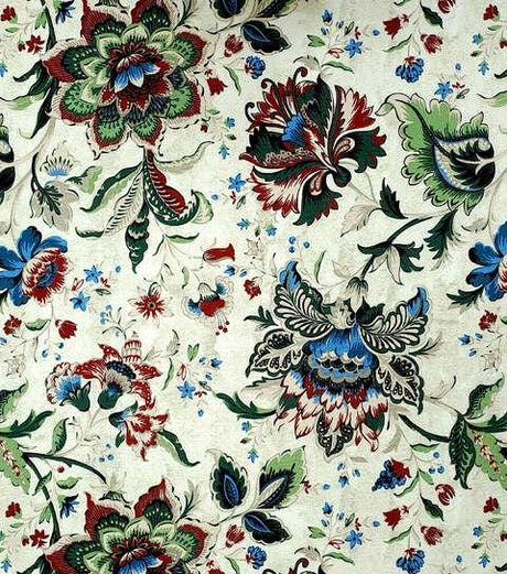Cotton Canvas New Folk Jacobean Floral on Beige