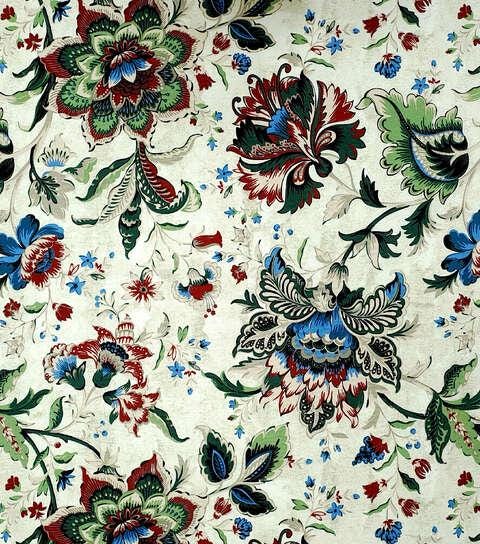 Cotton Canvas New Folk Jacobean Floral on Beige