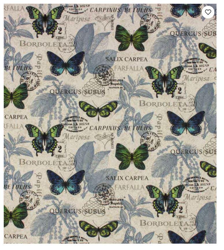 Cotton Canvas Borboleta Indigo Upholstery Fabric