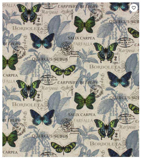 Cotton Canvas Borboleta Indigo Upholstery Fabric
