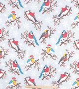 Fleece Fabric Warm Holiday Birds on Blue Christmas 59" Wide