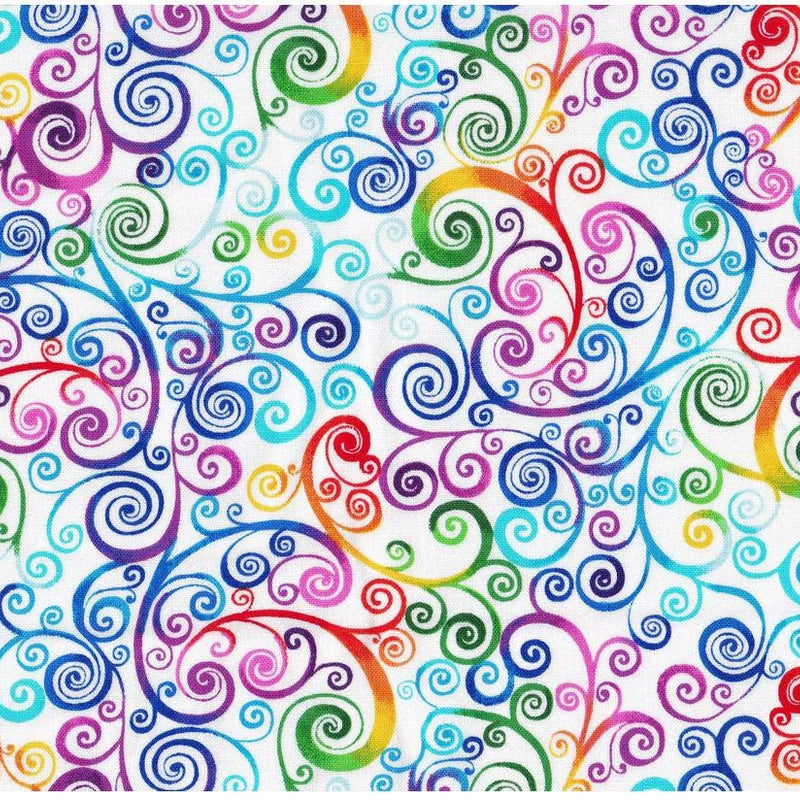 Quilting Cotton Rainbow Scrolls 100% Cotton Hi Fashion