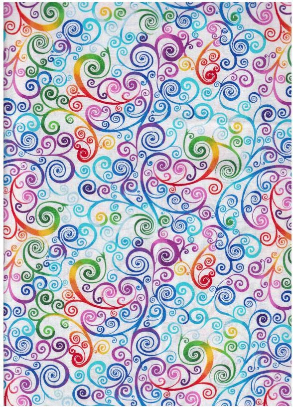 Quilting Cotton Rainbow Scrolls 100% Cotton Hi Fashion