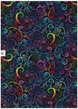 Quilting Cotton Black Rainbow Scrolls 100% Cotton