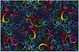 Quilting Cotton Black Rainbow Scrolls 100% Cotton