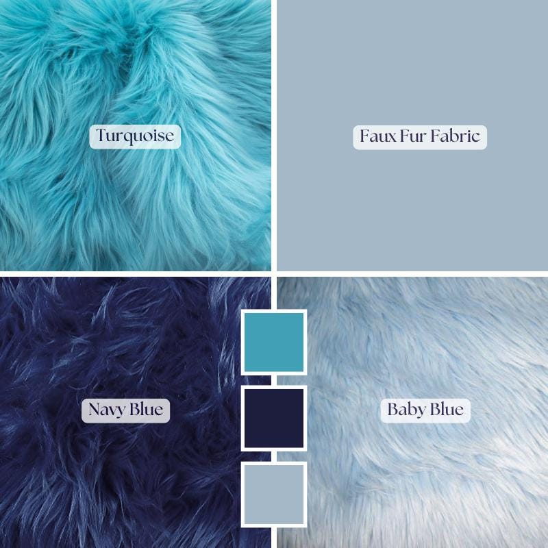 Baby Blue, Navy, Turquoise Faux Fur Fabric - Long Pile Shaggy Fake Fur, Costume, Rug, Throw Blanket, Jacket, Cosplay, Craft, Stuffed Toys (1 Yard)