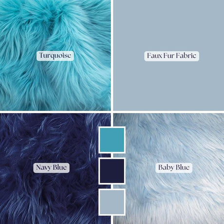 Baby Blue, Navy, Turquoise Faux Fur Fabric - Long Pile Shaggy Fake Fur, Costume, Rug, Throw Blanket, Jacket, Cosplay, Craft, Stuffed Toys (1 Yard)