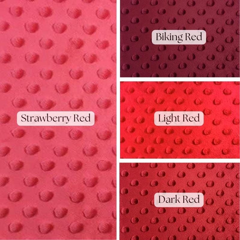 New Minky 100 Percent Polyester Fabric - Polka Dimple Dot, Biking Red/Coral/Strawberry Red/Burgundy/Dark Red, 60" Width