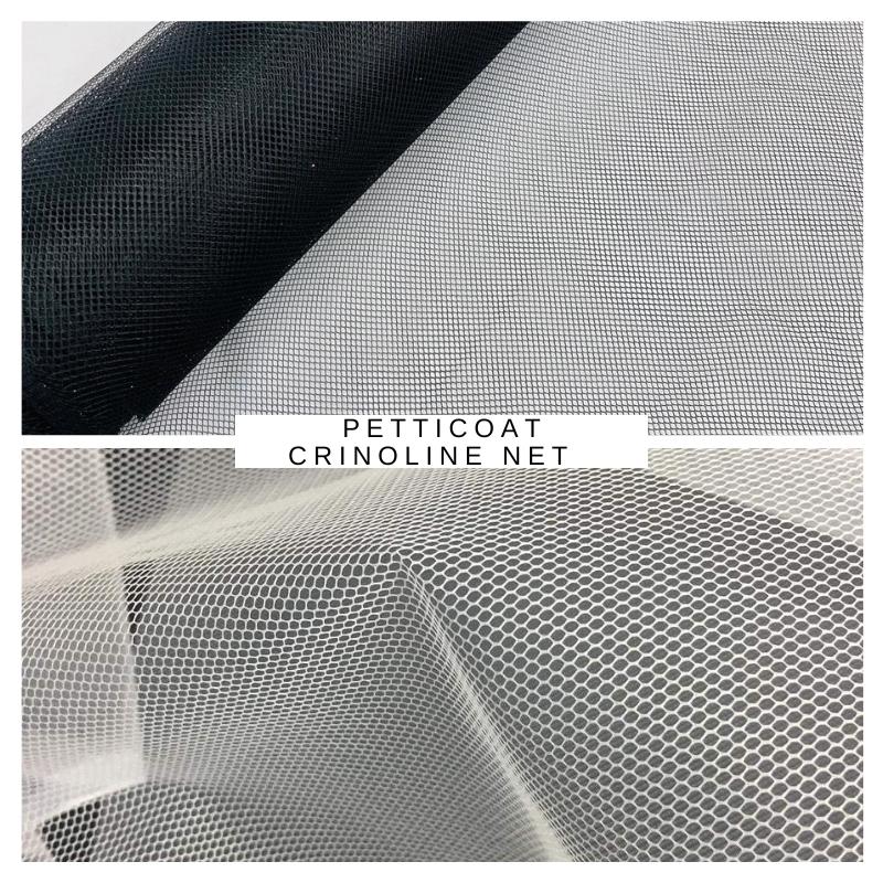 Petticoat Crinoline Net Fabric - Stiff Mesh, Black/White, 56" Wide
