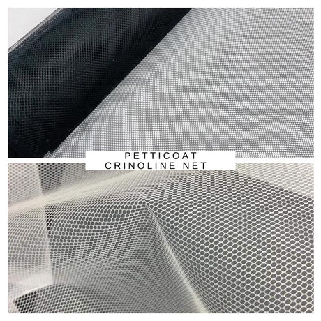 Petticoat Crinoline Net Fabric - Stiff Mesh, Black/White, 56" Wide
