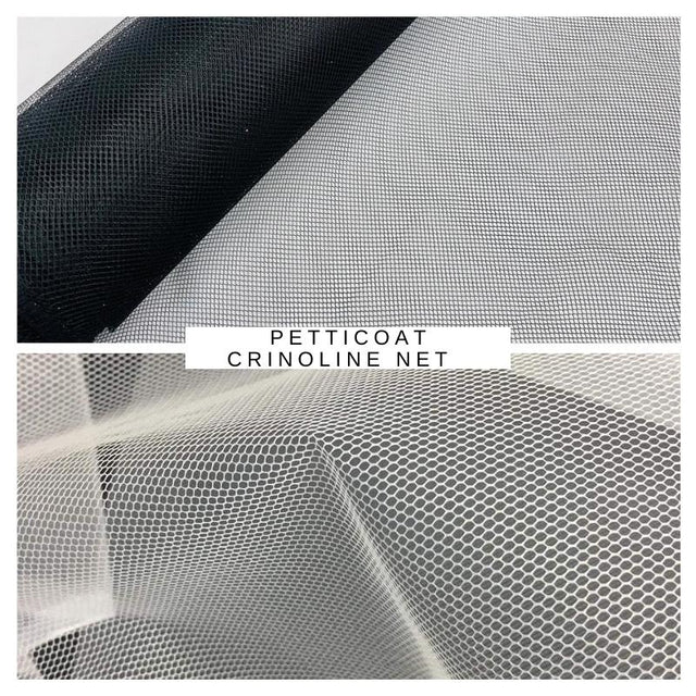 Petticoat Crinoline Net Fabric - Stiff Mesh, Black/White, 56" Wide