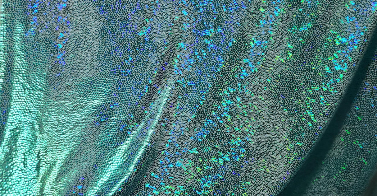 Fabric The Witching Hour Hologram Foil Mini Scale Aqua Halloween 58" Wide