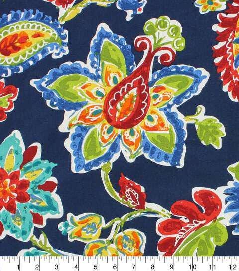 Cotton Canvas Fabric Bijoux Navy Jacobean