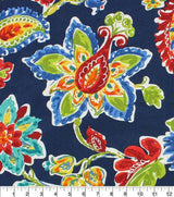 Cotton Canvas Fabric Bijoux Navy Jacobean