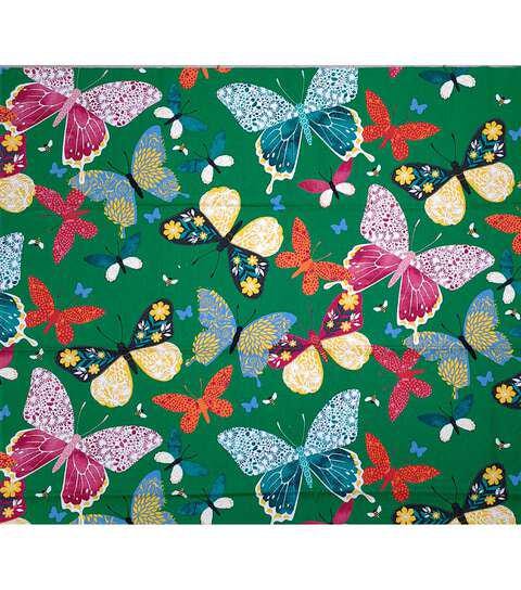 Cotton Canvas Butterfly Print on Dark Green 44" Wide