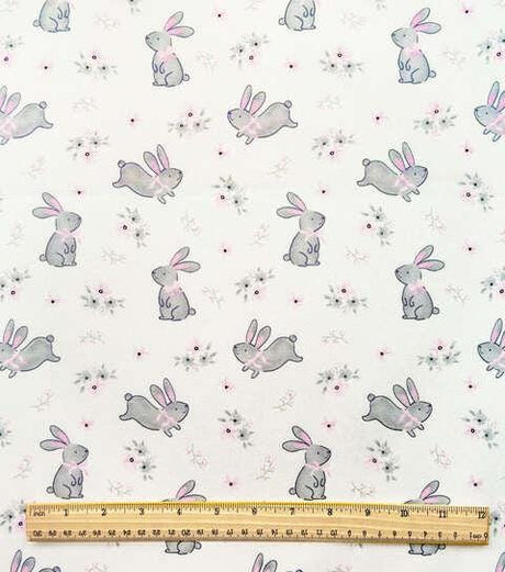 Quilting Cotton Hopping Bunnies on Cream Nursery Robert Kaufman