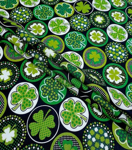 Quilting Cotton Shamrocks with Dots Black St. Patrick's Day