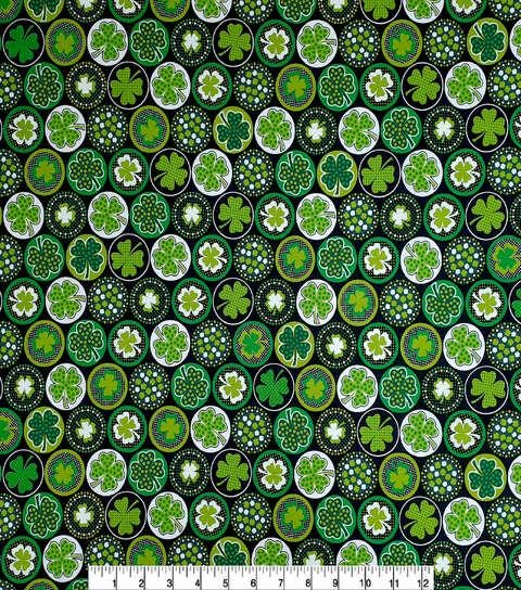 Quilting Cotton Shamrocks with Dots Black St. Patrick's Day