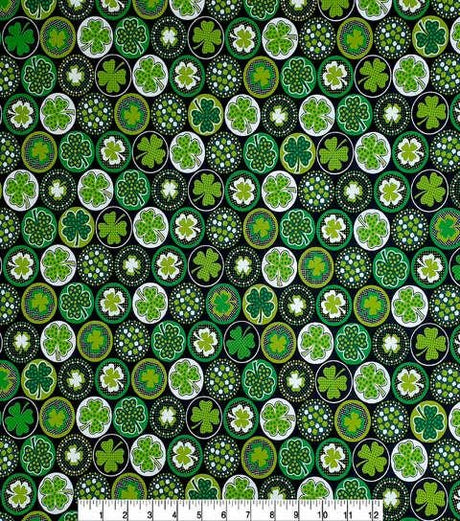 Quilting Cotton Shamrocks with Dots Black St. Patrick's Day