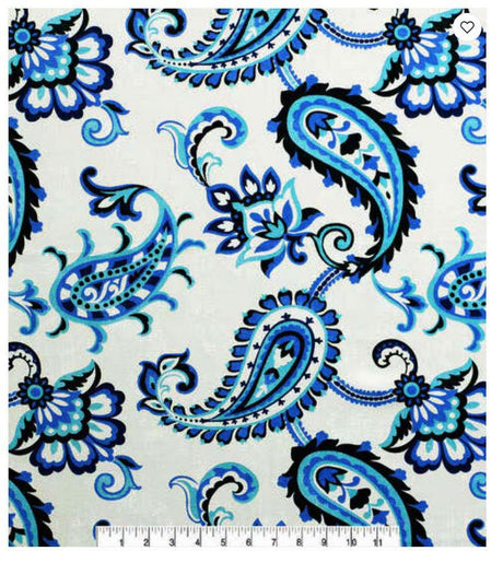 Cotton Canvas Fabric Blue Jacobean Paisley 44" Wide