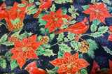 Quilting Cotton Metallic Cardinals & Poinsettias Christmas Fabric