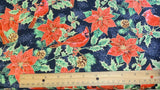 Quilting Cotton Metallic Cardinals & Poinsettias Christmas Fabric