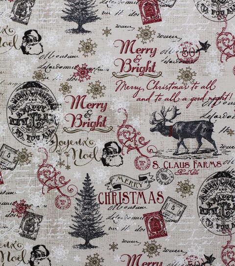 Cotton Canvas Merry & Bright on White Christmas Fabric