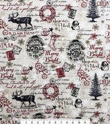 Cotton Canvas Merry & Bright on White Christmas Fabric
