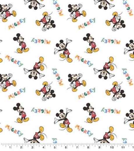 Quilting Cotton Disney Mickey Mouse Action on White