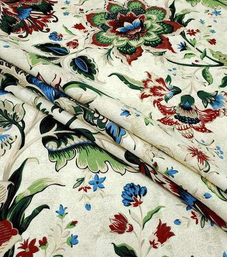 Cotton Canvas New Folk Jacobean Floral on Beige