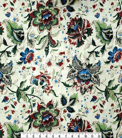 Cotton Canvas New Folk Jacobean Floral on Beige