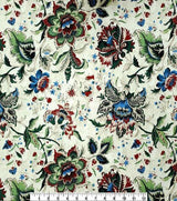 Cotton Canvas New Folk Jacobean Floral on Beige