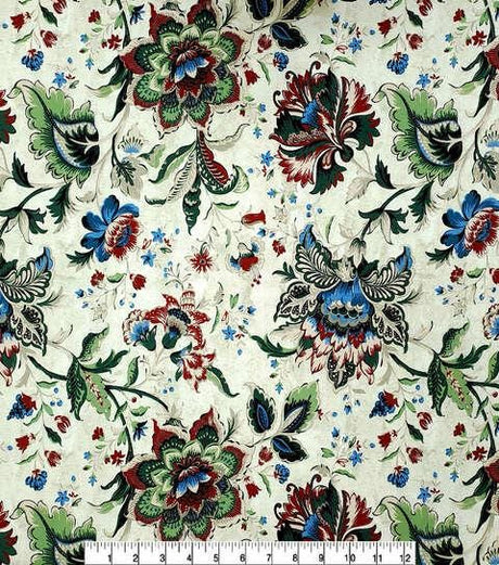 Cotton Canvas New Folk Jacobean Floral on Beige