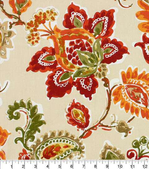 Cotton Canvas Fabric Richloom Bijoux Tangerine Jacobean 44" Wide