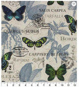 Cotton Canvas Borboleta Indigo Upholstery Fabric