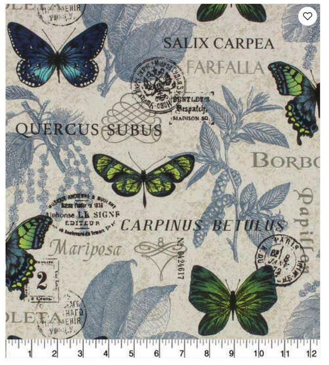 Cotton Canvas Borboleta Indigo Upholstery Fabric