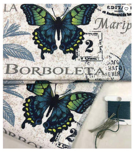 Cotton Canvas Borboleta Indigo Upholstery Fabric