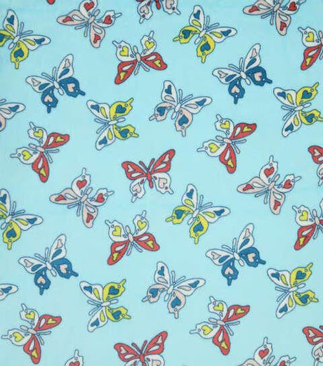 Fleece Fabric Spring Hearts & Butterflies on Blue 58" Wide