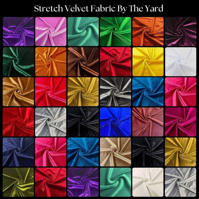 Stretch Velvet Fabric - 90% Polyester / 10% Spandex, 4-Way Stretch, 58" Width, Multiple Color Options