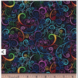 Quilting Cotton Black Rainbow Scrolls 100% Cotton