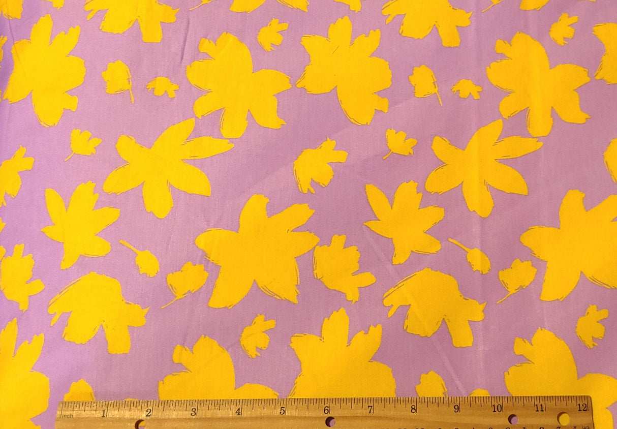 Quilting Cotton Sateen Purple & Yellow Floral 57" Wide