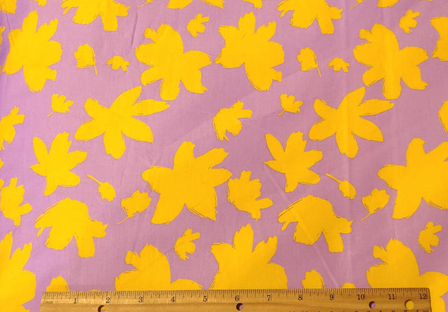 Quilting Cotton Sateen Purple & Yellow Floral 57" Wide