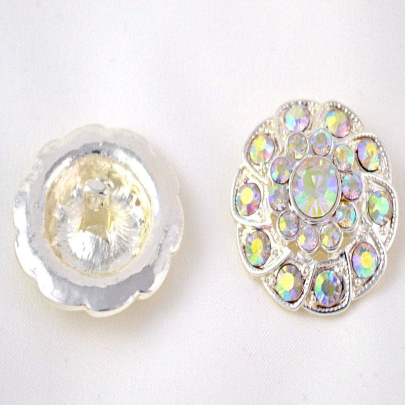 Rhinestone Button Silver AB Flower