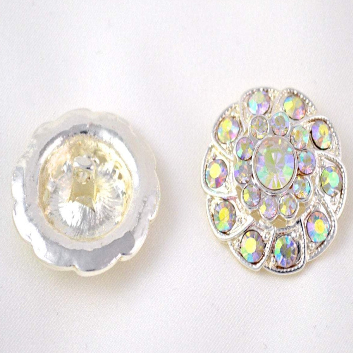 Rhinestone Button Silver AB Flower